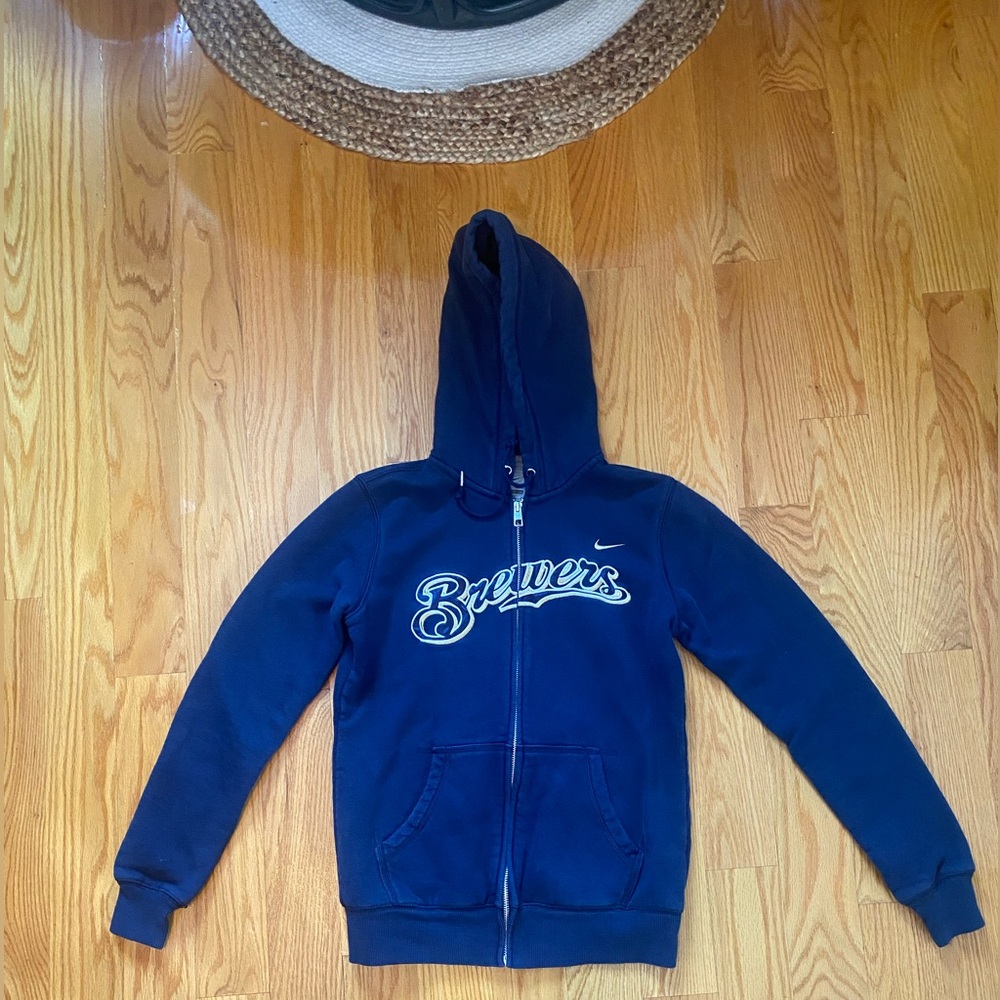 Authentic Nike Milwaukee Brewers Embroidered Zip Up Hoodie Boys Medium